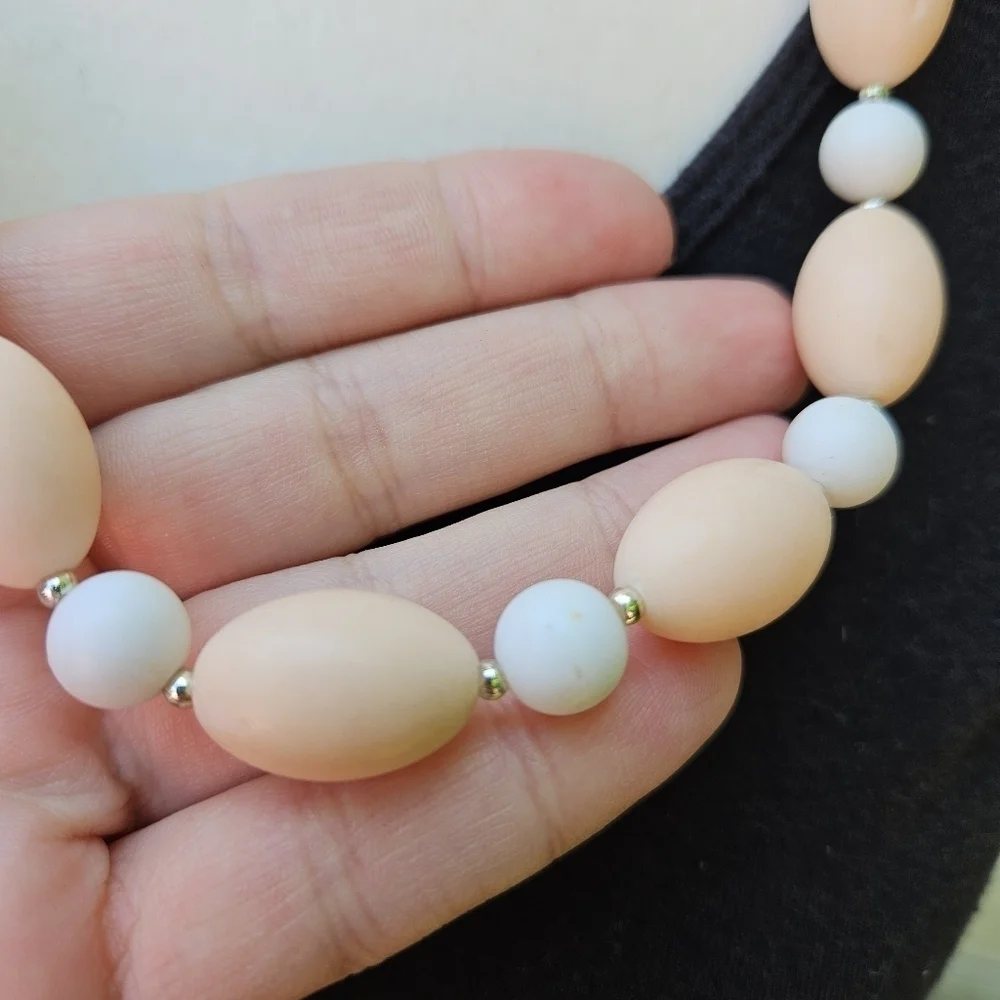 light peach and white beaded necklace
